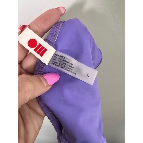 NWT Solid & Striped Ribbed Low Waisted High Leg Bikini Bottom Purple Womens L - Picture 4 of 6